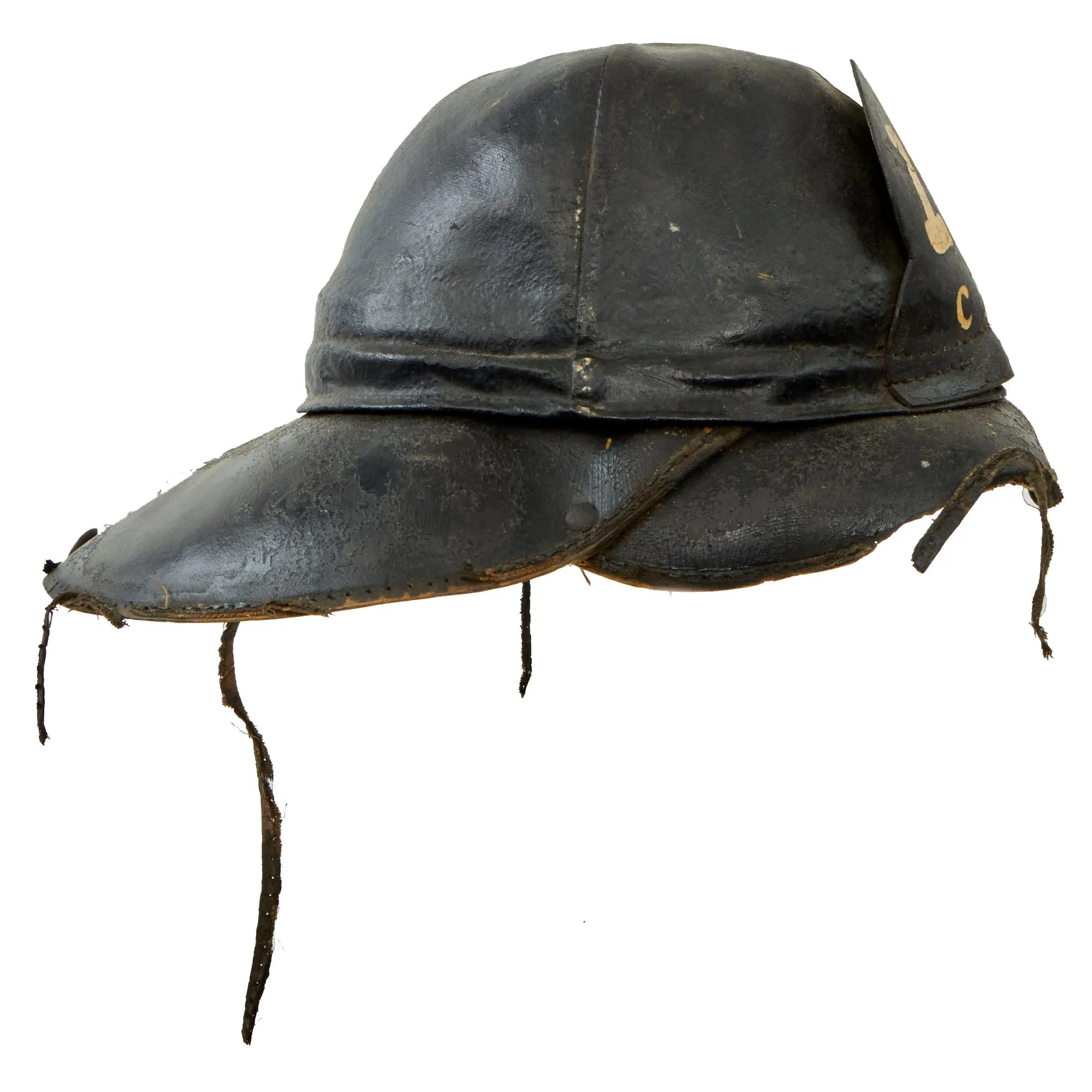 Original U.S. Post WWI Era Camden Fire Department “Hard Boiled Hat” Firefighter Boiled Leather Helmet For WWI Veteran John Peterson, Hoseman, Engine Company 11 - With Uniform Devices