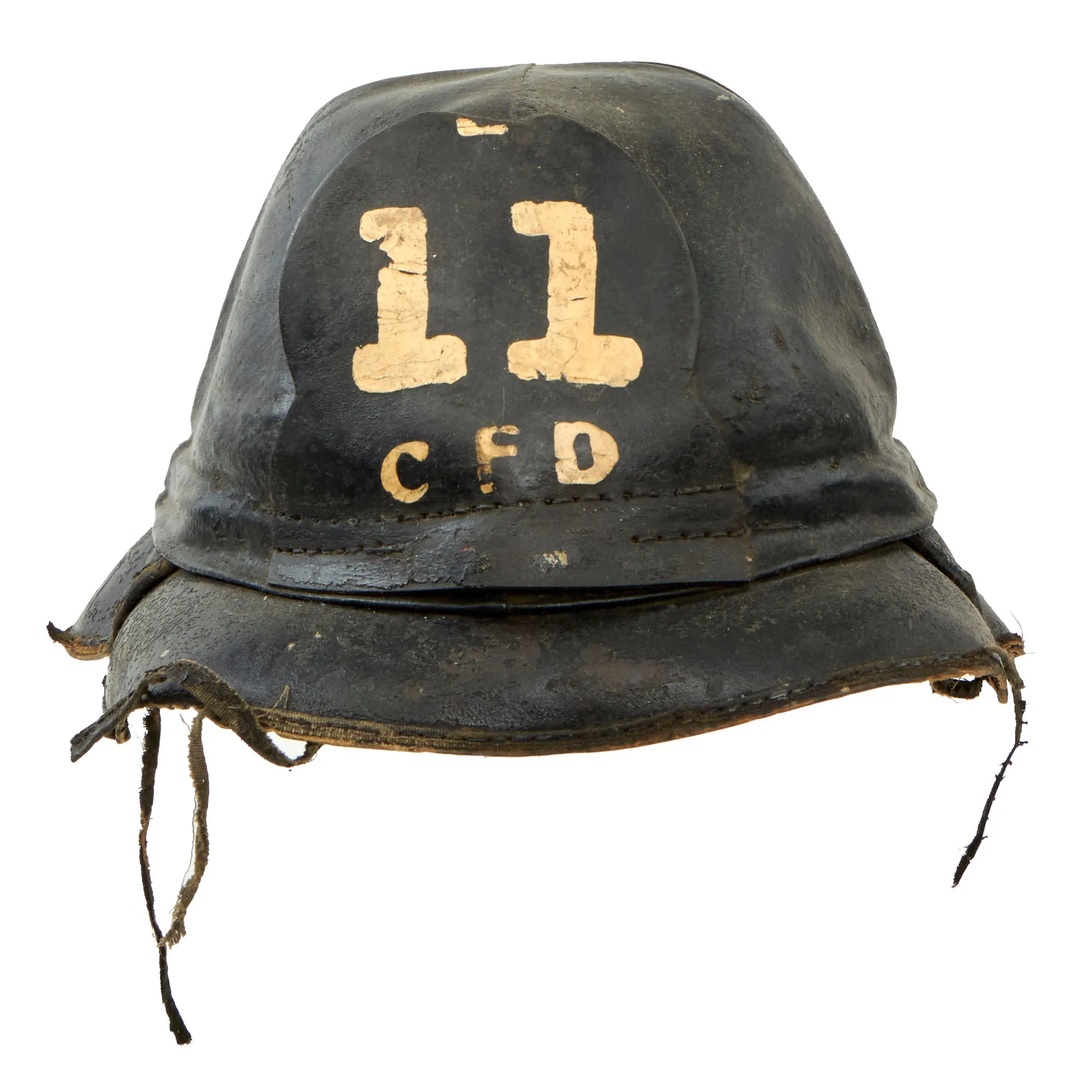 Original U.S. Post WWI Era Camden Fire Department “Hard Boiled Hat” Firefighter Boiled Leather Helmet For WWI Veteran John Peterson, Hoseman, Engine Company 11 - With Uniform Devices