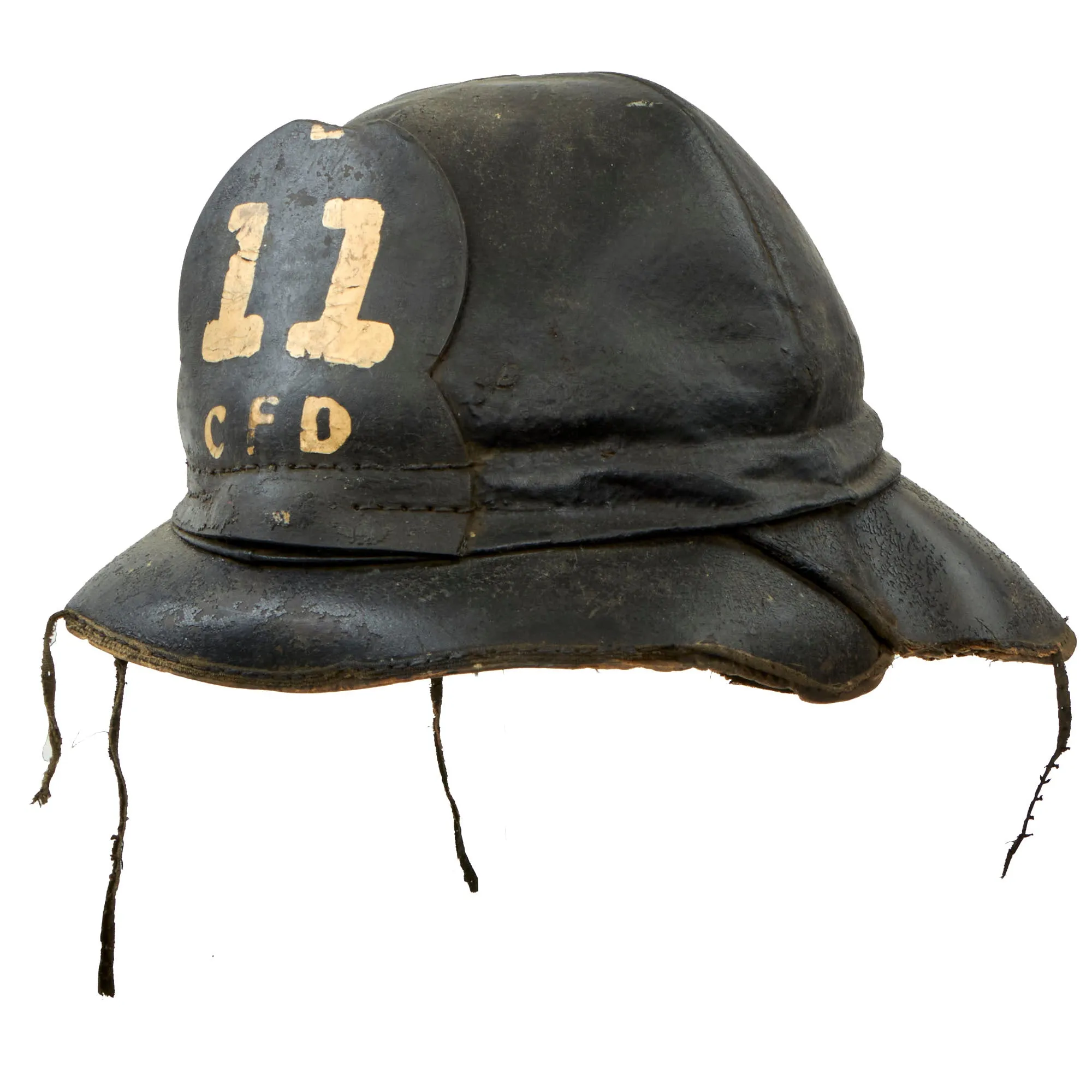 Original U.S. Post WWI Era Camden Fire Department “Hard Boiled Hat” Firefighter Boiled Leather Helmet For WWI Veteran John Peterson, Hoseman, Engine Company 11 - With Uniform Devices