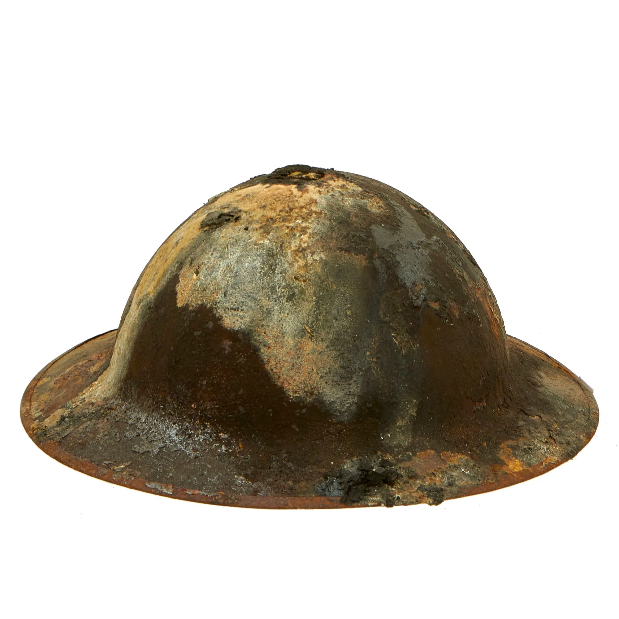 Original U.S. WWI Collection of Unit Marked M1917 Doughboy Fire Marred Helmets Featuring Indian Head Painted Named 17th Field Artillery Regiment Shell - 4 Helmets
