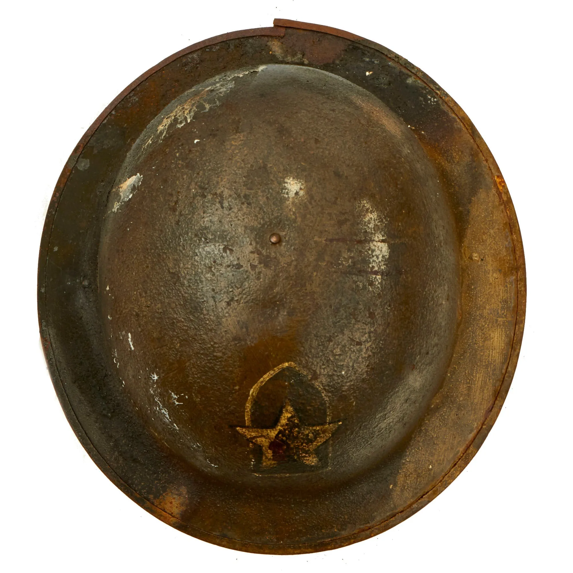 Original U.S. WWI Collection of Unit Marked M1917 Doughboy Fire Marred Helmets Featuring Indian Head Painted Named 17th Field Artillery Regiment Shell - 4 Helmets