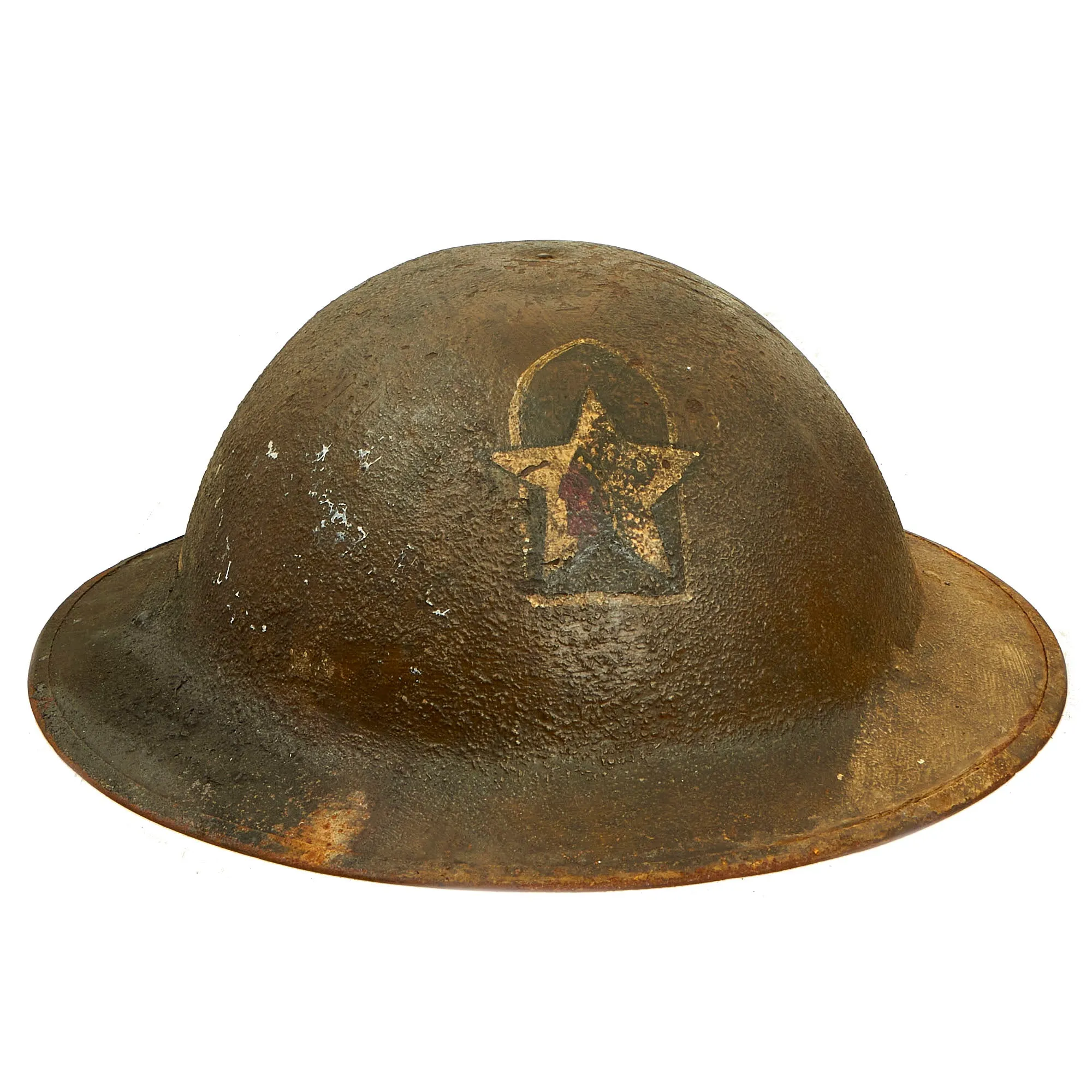 Original U.S. WWI Collection of Unit Marked M1917 Doughboy Fire Marred Helmets Featuring Indian Head Painted Named 17th Field Artillery Regiment Shell - 4 Helmets