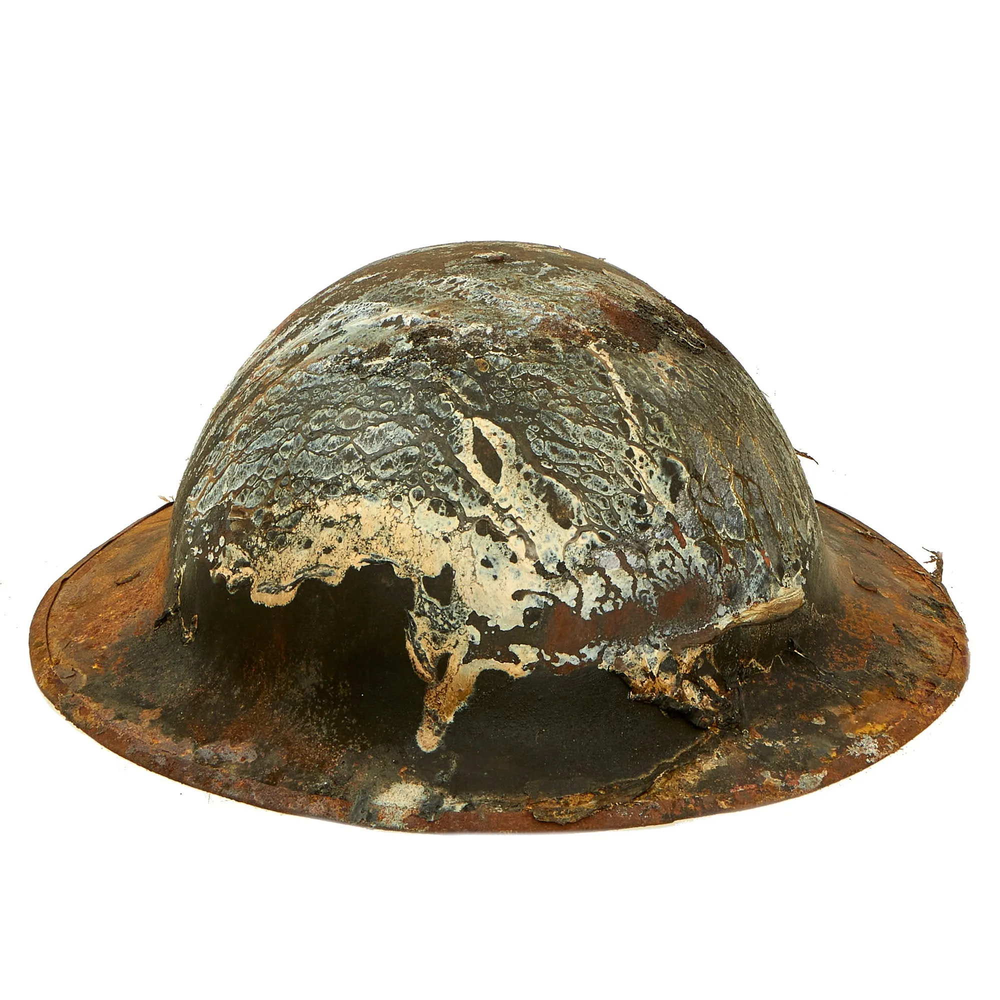 Original U.S. WWI Collection of Unit Marked M1917 Doughboy Fire Marred Helmets Featuring Indian Head Painted Named 17th Field Artillery Regiment Shell - 4 Helmets