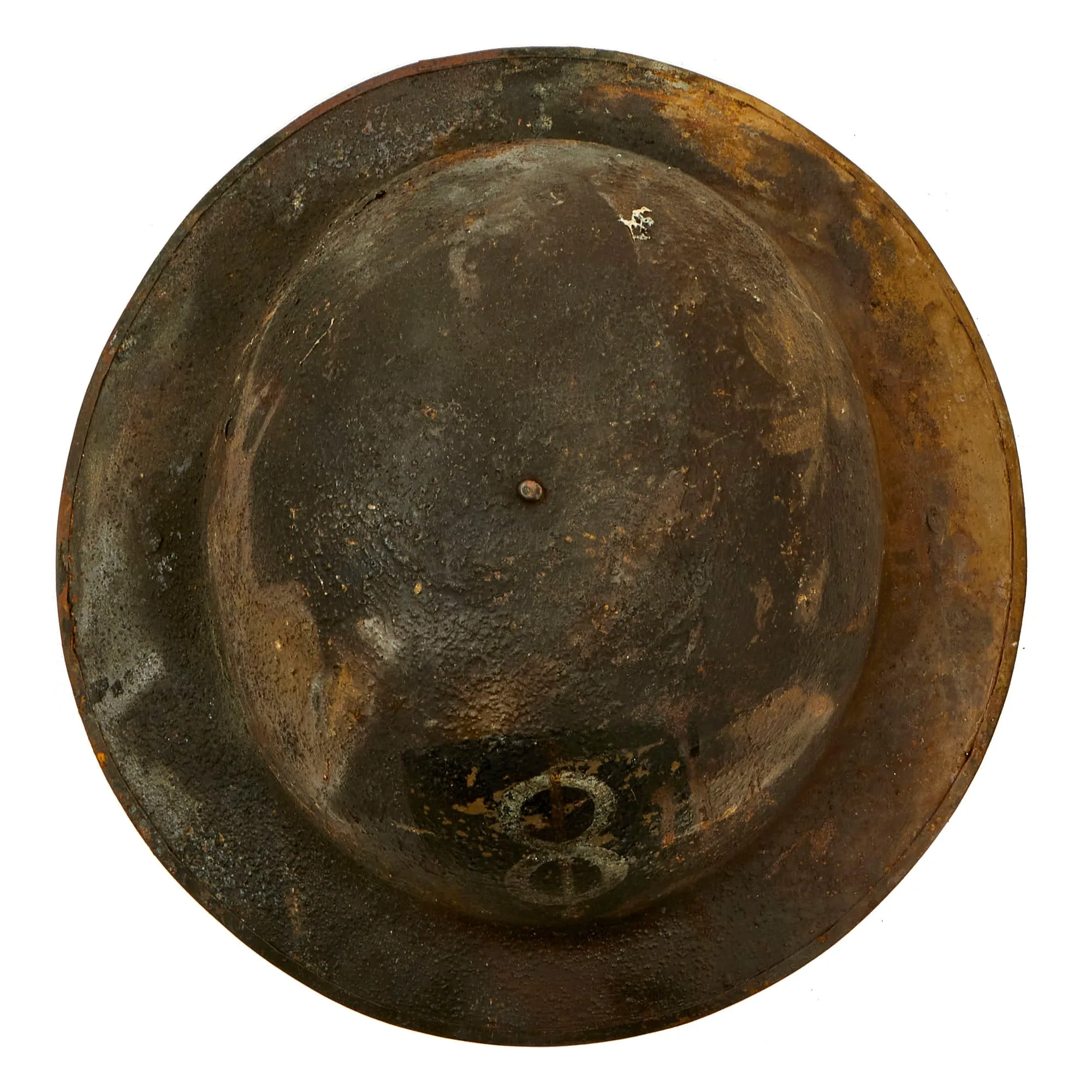 Original U.S. WWI Collection of Unit Marked M1917 Doughboy Fire Marred Helmets Featuring Indian Head Painted Named 17th Field Artillery Regiment Shell - 4 Helmets