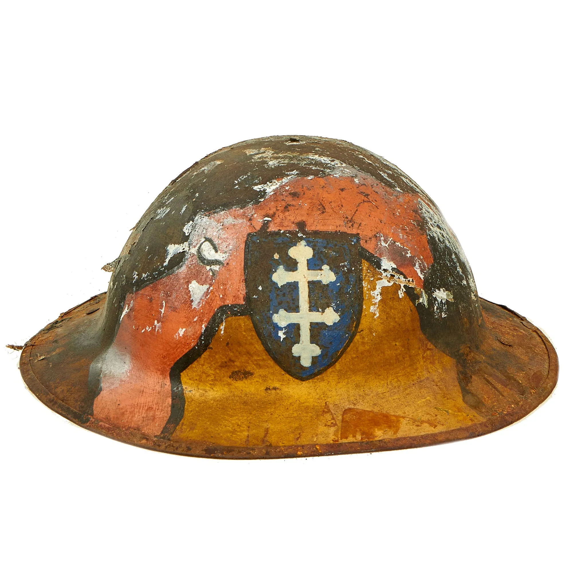 Original U.S. WWI Collection of Unit Marked M1917 Doughboy Fire Marred Helmets Featuring Indian Head Painted Named 17th Field Artillery Regiment Shell - 4 Helmets