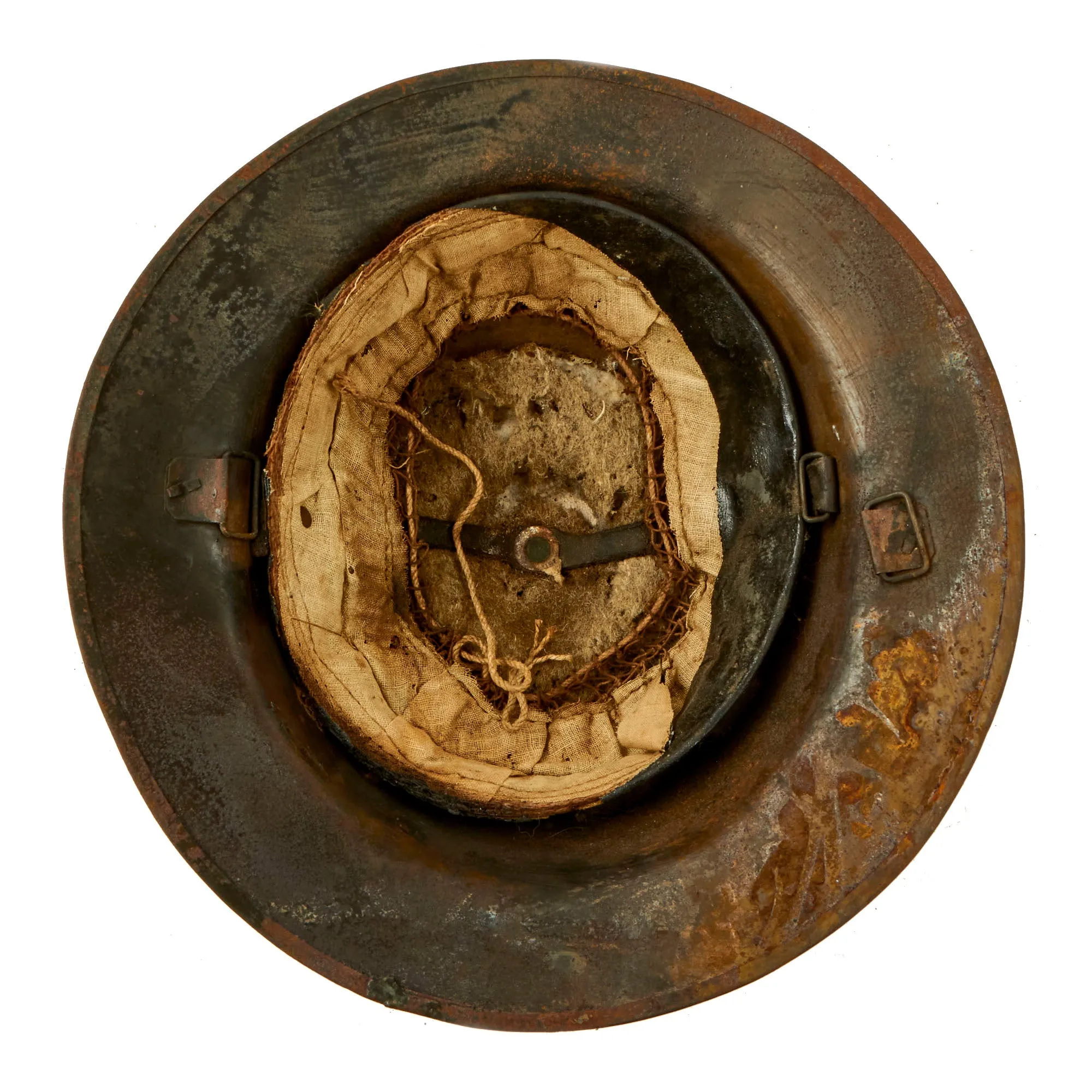 Original U.S. WWI Collection of Unit Marked M1917 Doughboy Fire Marred Helmets Featuring Indian Head Painted Named 17th Field Artillery Regiment Shell - 4 Helmets