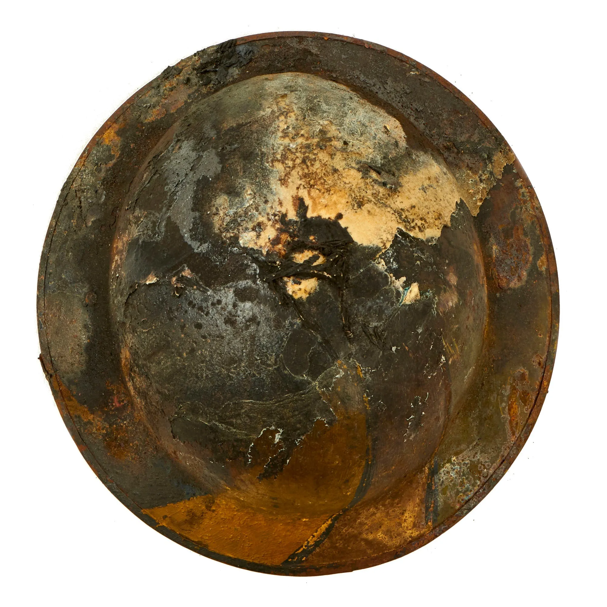 Original U.S. WWI Collection of Unit Marked M1917 Doughboy Fire Marred Helmets Featuring Indian Head Painted Named 17th Field Artillery Regiment Shell - 4 Helmets