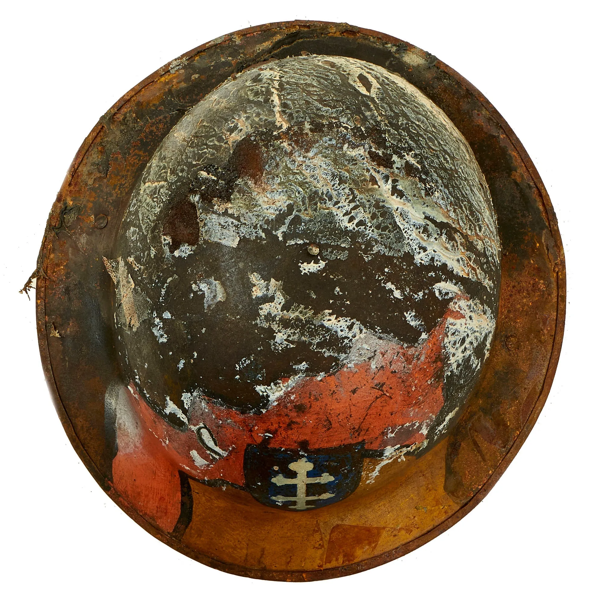 Original U.S. WWI Collection of Unit Marked M1917 Doughboy Fire Marred Helmets Featuring Indian Head Painted Named 17th Field Artillery Regiment Shell - 4 Helmets