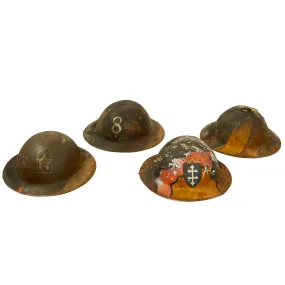 Original U.S. WWI Collection of Unit Marked M1917 Doughboy Fire Marred Helmets Featuring Indian Head Painted Named 17th Field Artillery Regiment Shell - 4 Helmets