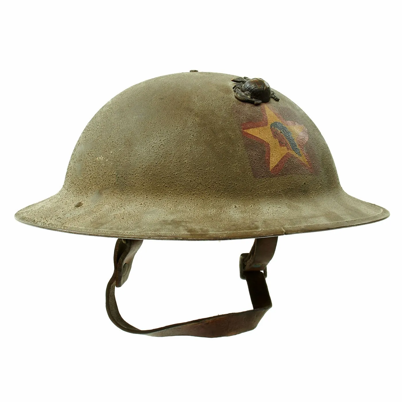Original WWI U.S. Marine Corps 1st Battalion 5th Marines M1917 Doughboy Helmet with Textured Paint - 2nd Division