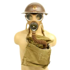 Original WWII British National Fire Service 1938 Brodie Mk1 Helmet with 1937 MkIII Gas Mask