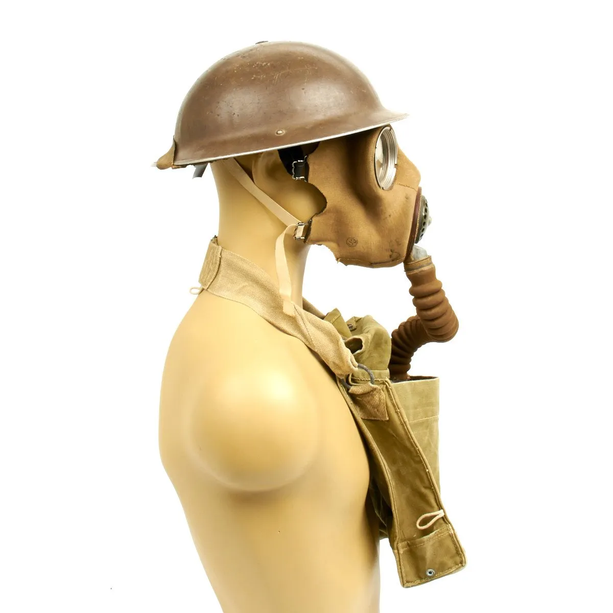 Original WWII British National Fire Service 1938 Brodie Mk1 Helmet with 1937 MkIII Gas Mask