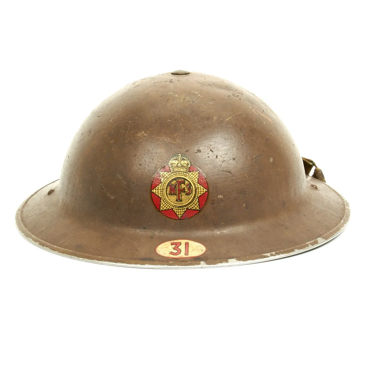 Original WWII British National Fire Service 1938 Brodie Mk1 Helmet with 1937 MkIII Gas Mask