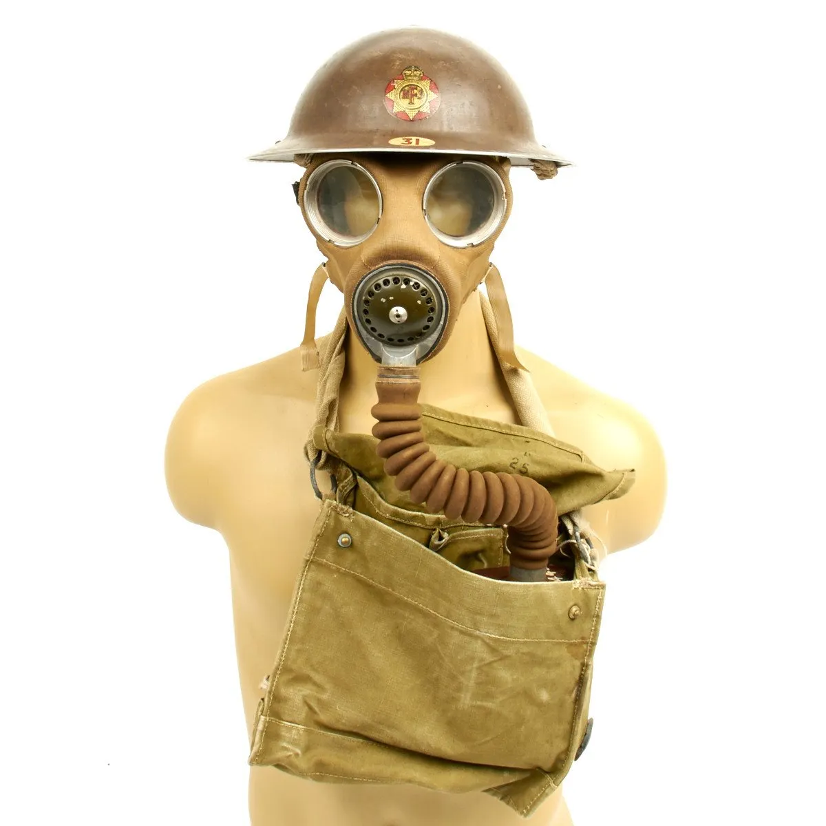 Original WWII British National Fire Service 1938 Brodie Mk1 Helmet with 1937 MkIII Gas Mask