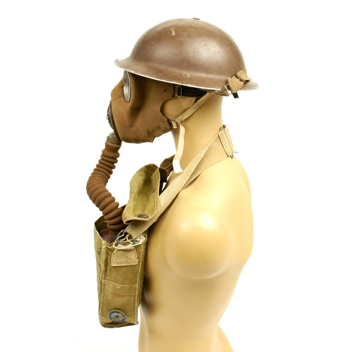 Original WWII British National Fire Service 1938 Brodie Mk1 Helmet with 1937 MkIII Gas Mask
