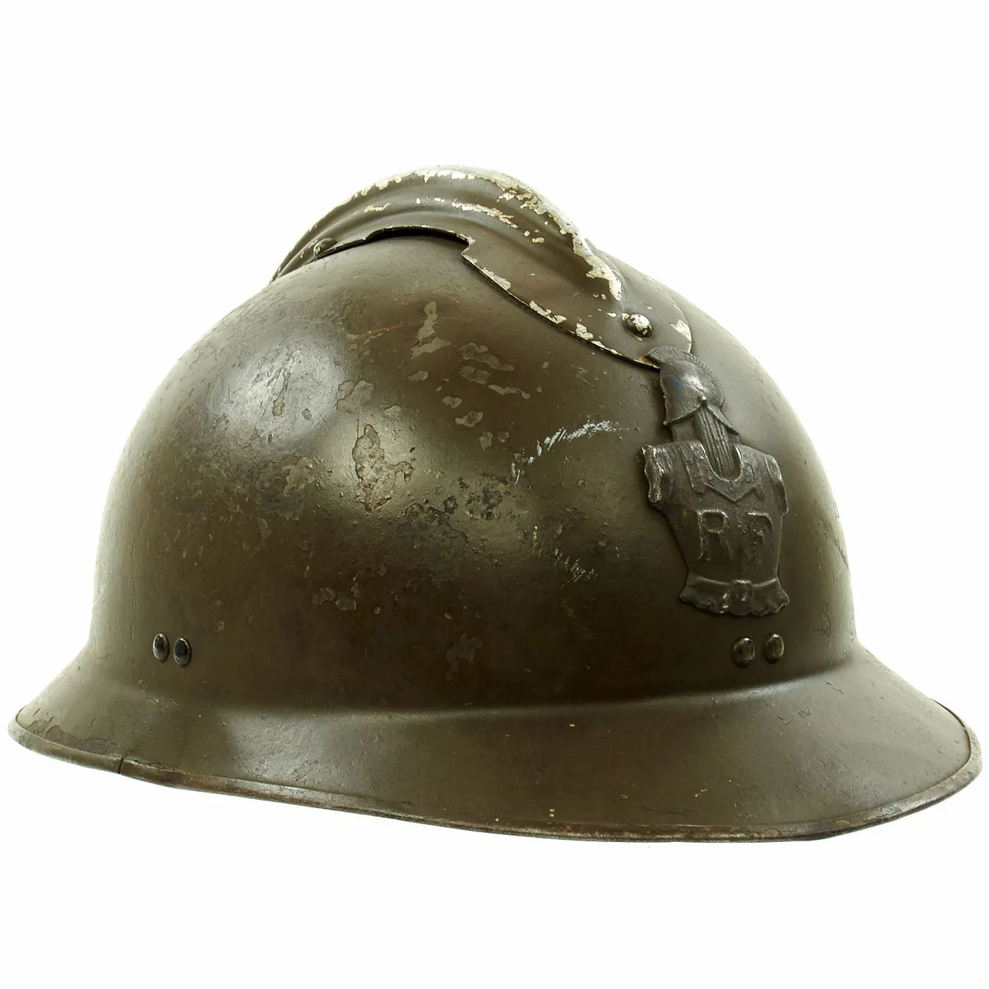 Original WWII French M1926 Adrian Combat Engineer Helmet - Olive Green