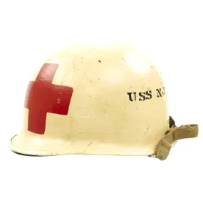 Original WWII USN USS New Jersey Corpsman Schlueter Front Seam M1 Helmet with Firestone Liner