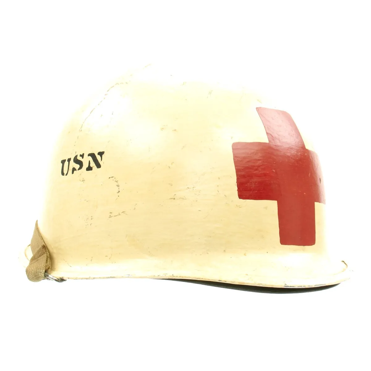 Original WWII USN USS New Jersey Corpsman Schlueter Front Seam M1 Helmet with Firestone Liner