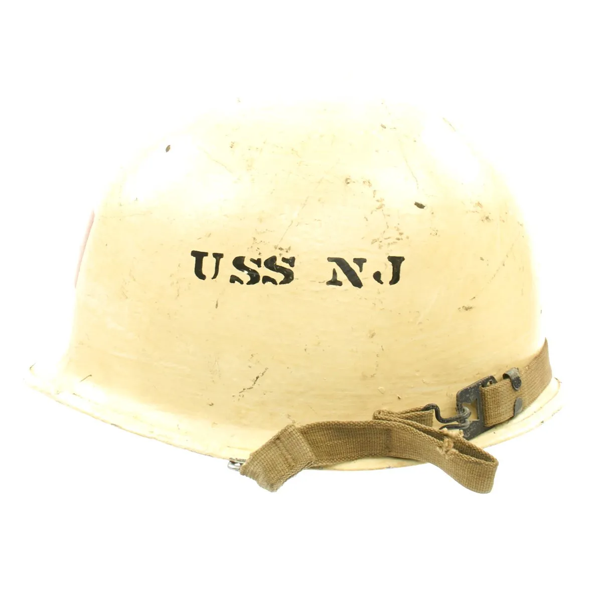 Original WWII USN USS New Jersey Corpsman Schlueter Front Seam M1 Helmet with Firestone Liner