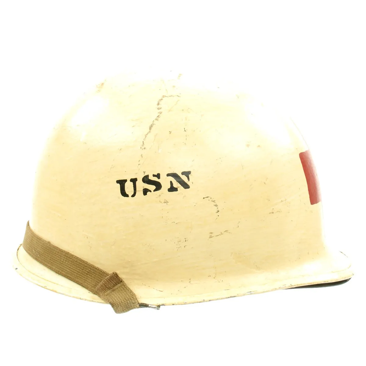 Original WWII USN USS New Jersey Corpsman Schlueter Front Seam M1 Helmet with Firestone Liner