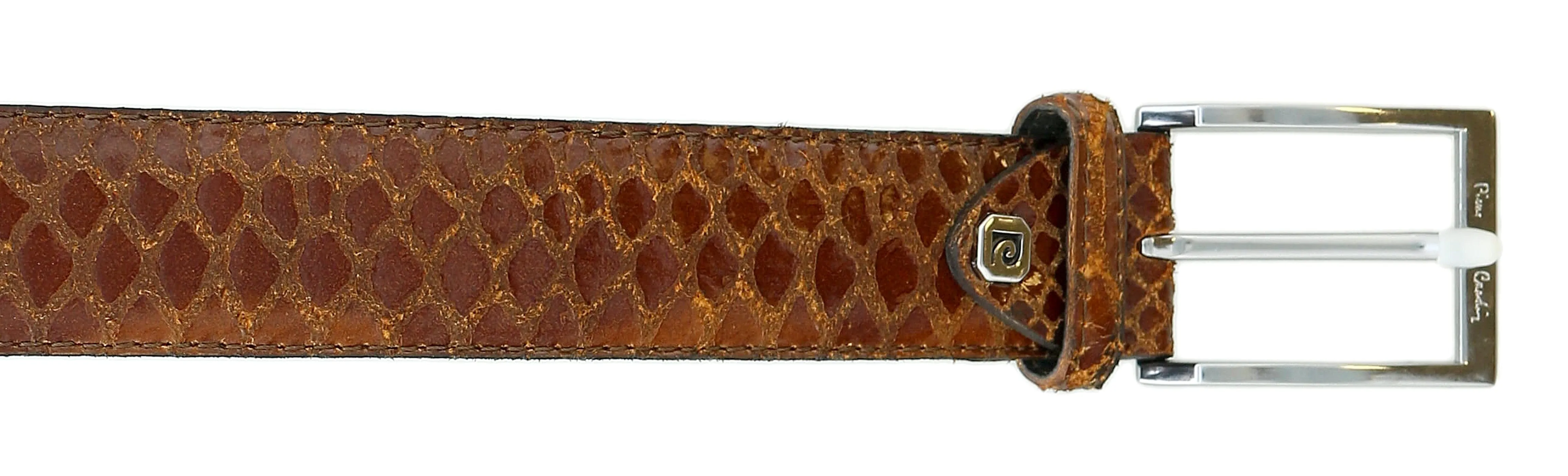 Pierre Cardin Brown Python Embossed Silver D-Ring Buckle Adjustable Belt Adjustable Mens Belt-