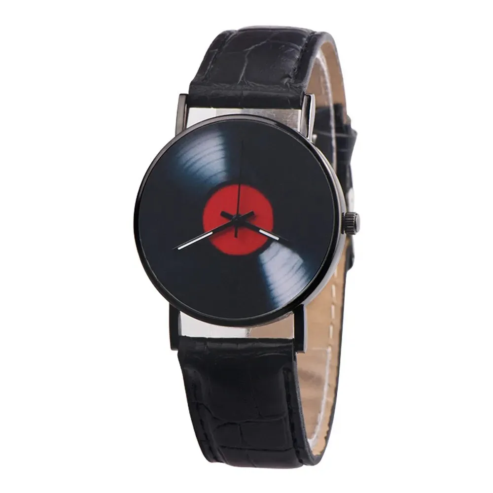 Quartz Wristwatches Vinyl Records Wrist Watch 2022 Analog Unisex Wristwatch Reloj Leather Strap Clock Fashion Relogio Masculino