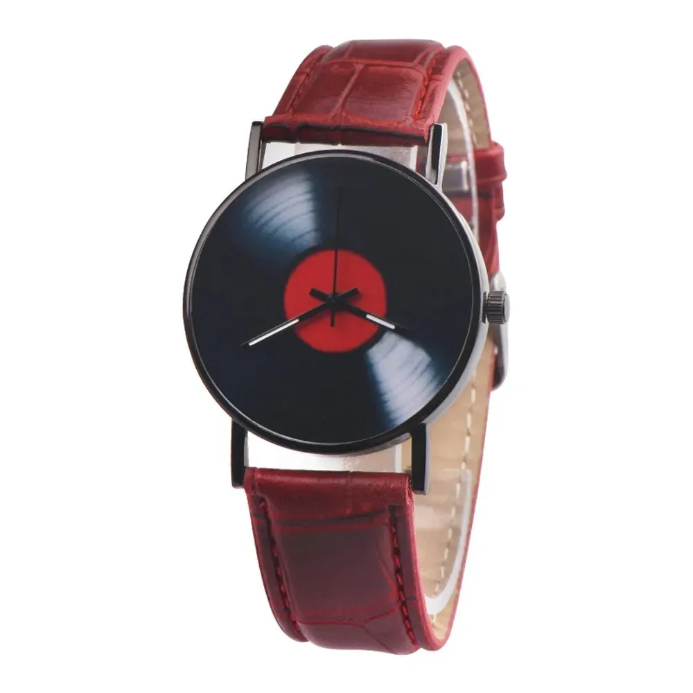 Quartz Wristwatches Vinyl Records Wrist Watch 2022 Analog Unisex Wristwatch Reloj Leather Strap Clock Fashion Relogio Masculino