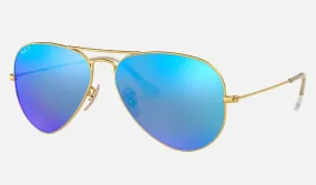 RAY-BAN Aviator Flash Matte Gold - Blue Mirror Polarized Sunglasses