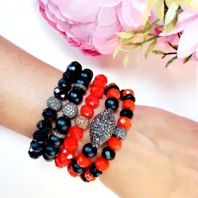 Red & Black Bead Bracelet Set