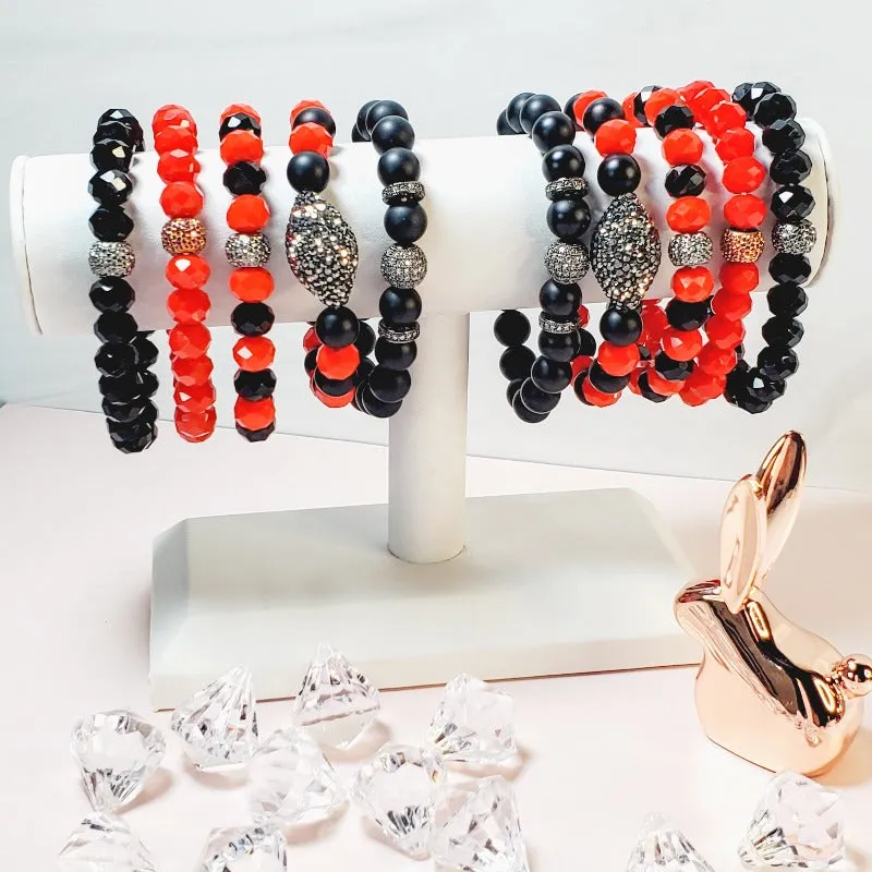 Red & Black Bead Bracelet Set