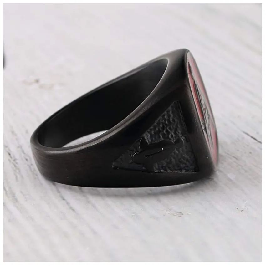 Red & Black Freemason Ring Masonic Ring Square & Compass Red Enamel Ring Stainless Steel