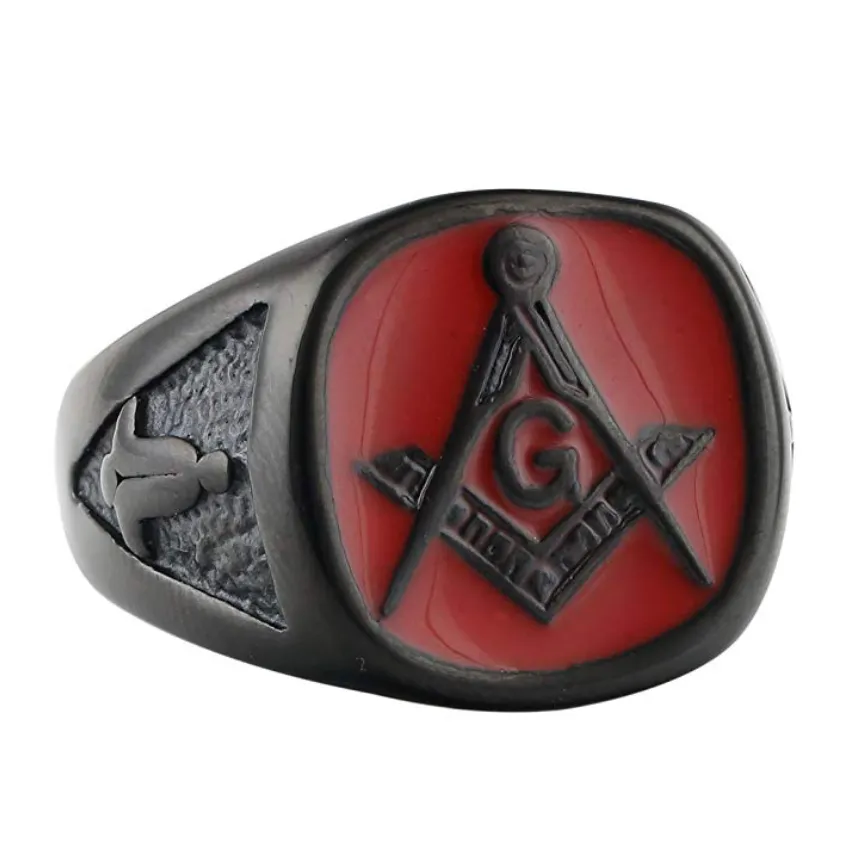 Red & Black Freemason Ring Masonic Ring Square & Compass Red Enamel Ring Stainless Steel