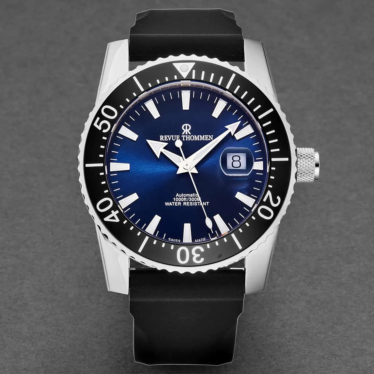 Revue Thommen Men's 17030.2525 'Diver' Blue Dial Rubber Strap Swiss Automatic Watch