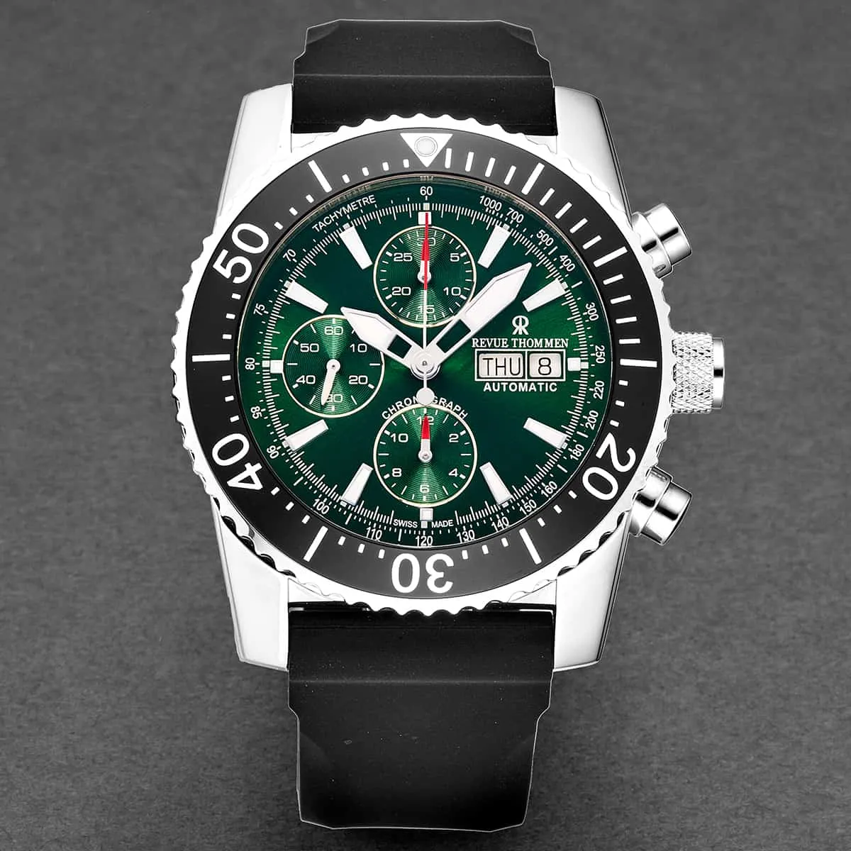 Revue Thommen Men's 17030.6522 'Air Speed' Green Dial Rubber Strap Chronograph Automatic Watch