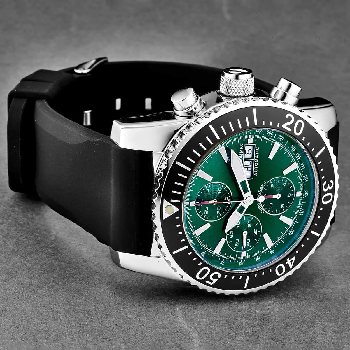 Revue Thommen Men's 17030.6522 'Air Speed' Green Dial Rubber Strap Chronograph Automatic Watch