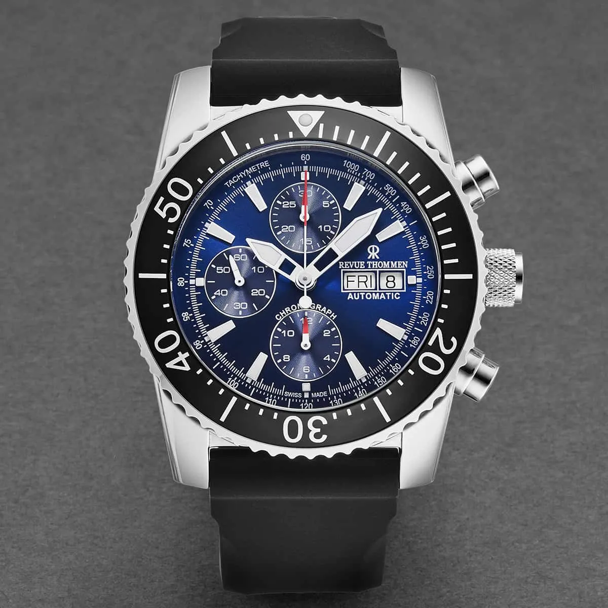 Revue Thommen Men's 17030.6523 'Divers' Blue Dial Day-Date Chronograph Rubber Strap Automatic Watch