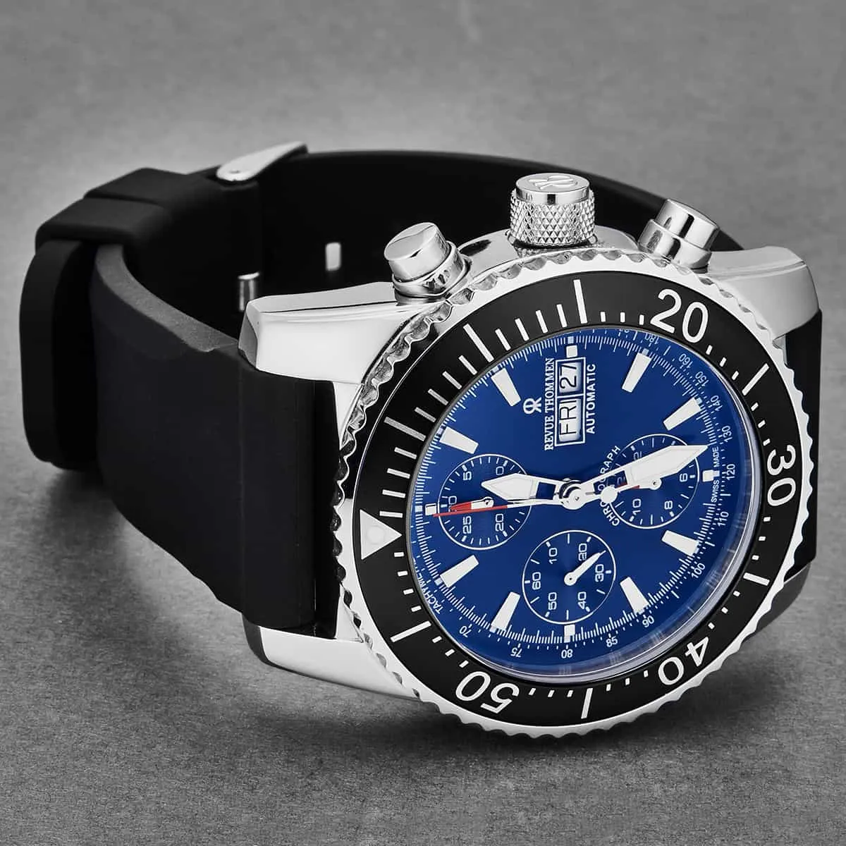 Revue Thommen Men's 17030.6523 'Divers' Blue Dial Day-Date Chronograph Rubber Strap Automatic Watch