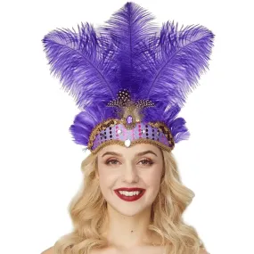Rio Carnival Samba Sequin Ostrich Feather Showgirl Costume Headdress - Purple