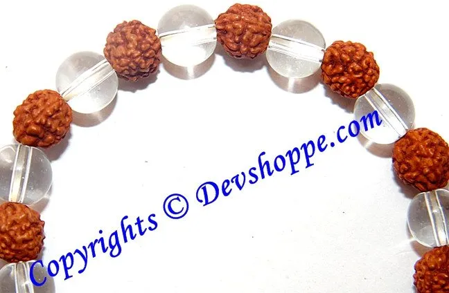 Rudraksha Sphatik (Crystal) beads combination bracelet in stretch elastic