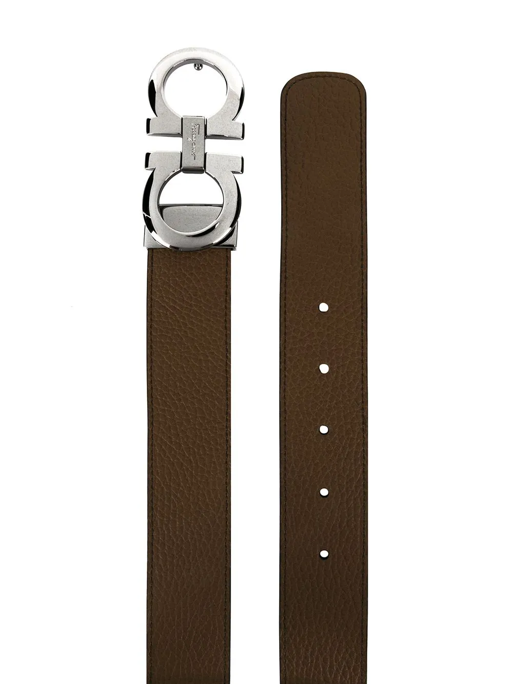 SALVATORE FERRAGAMO Gancini Leather Belt Brown