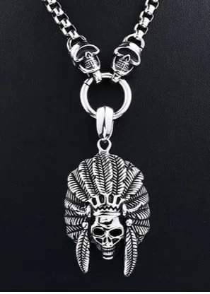 Silver Colored Native American Skeleton Chief Necklace
