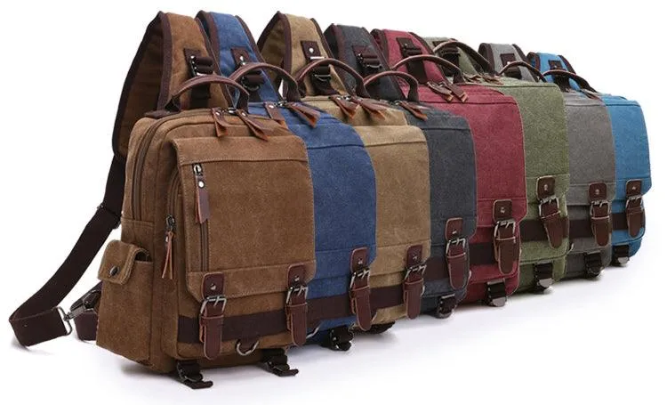 Sling Crossbody Double Strap Zip Canvas Shoulder Bags-Wine
