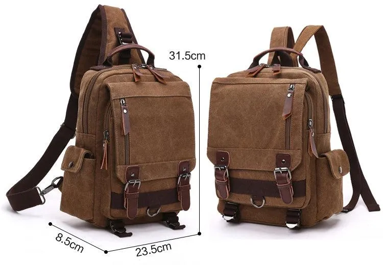 Sling Crossbody Double Strap Zip Canvas Shoulder Bags-Wine
