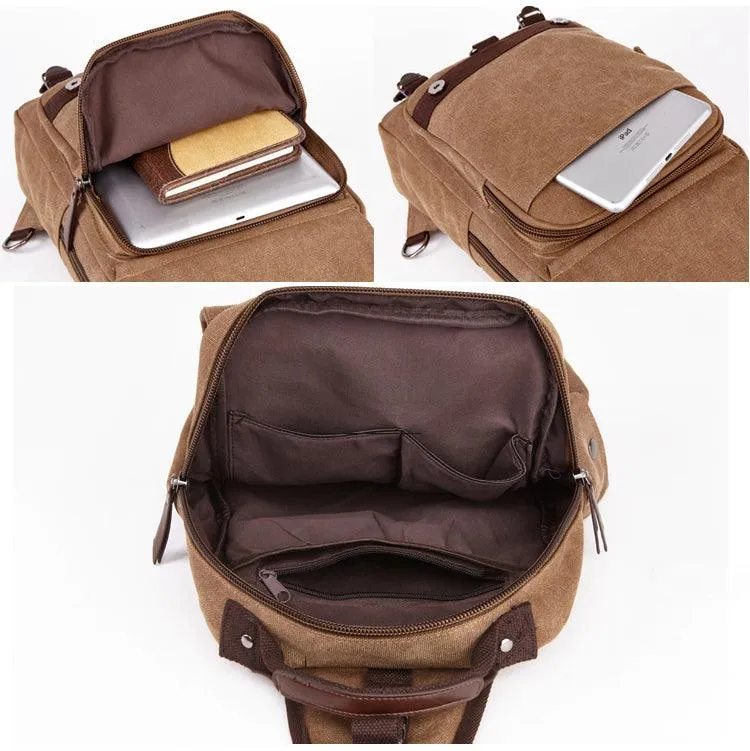 Sling Crossbody Double Strap Zip Canvas Shoulder Bags-Wine