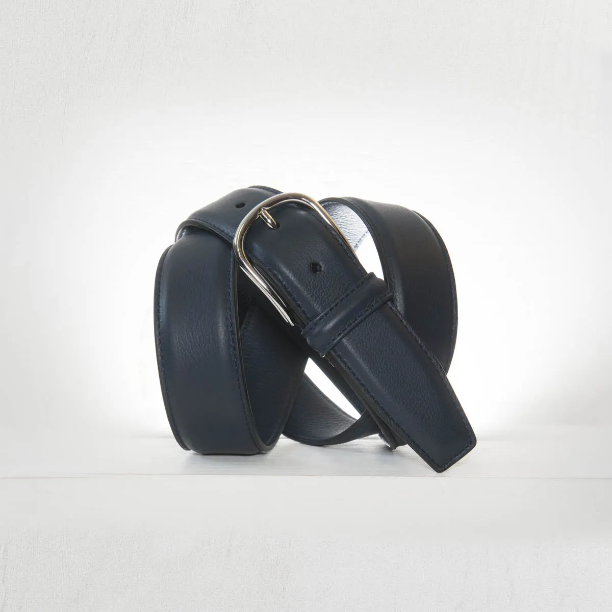 Smooth Blue Nappa Calf Leather Belt - Anderson's