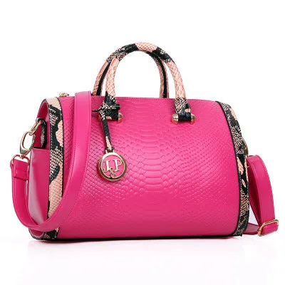 Snake Leather Boston Handbag