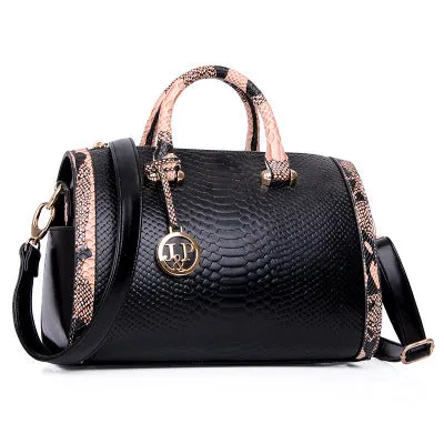 Snake Leather Boston Handbag