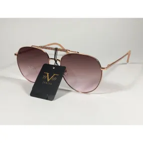 Versace 19V69 Italia Contessa Hexagonal Aviator Pilot Glitter Brow Bar Sunglasses Rose Gold Frame Brown Pink Gradient Lens