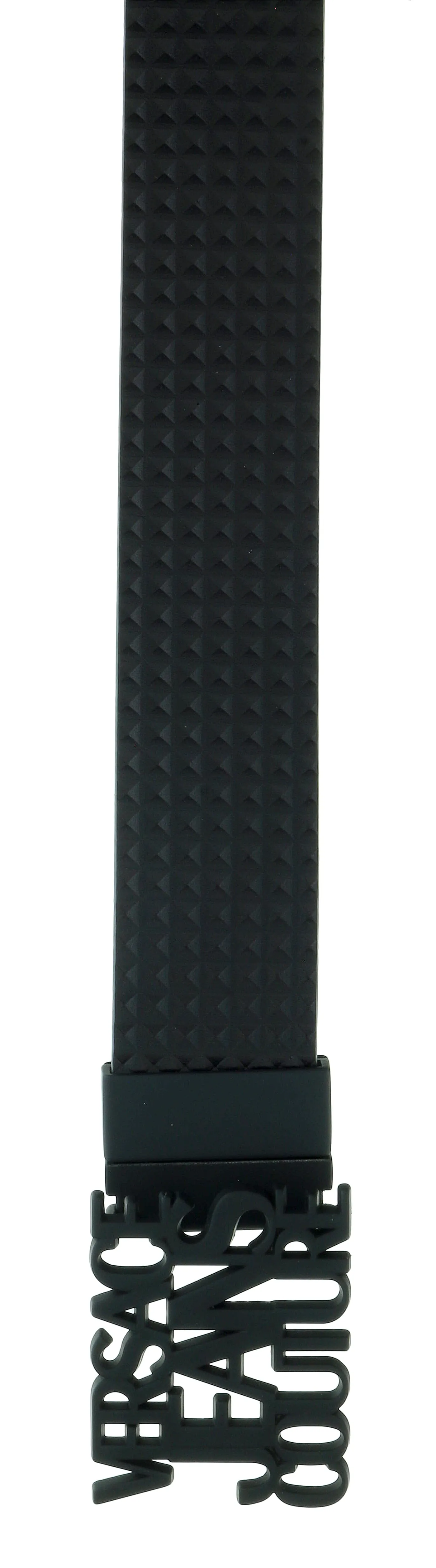 Versace Jeans Couture Black Leather Textured Print Signature Buckle-Adjustable Reversible Belt