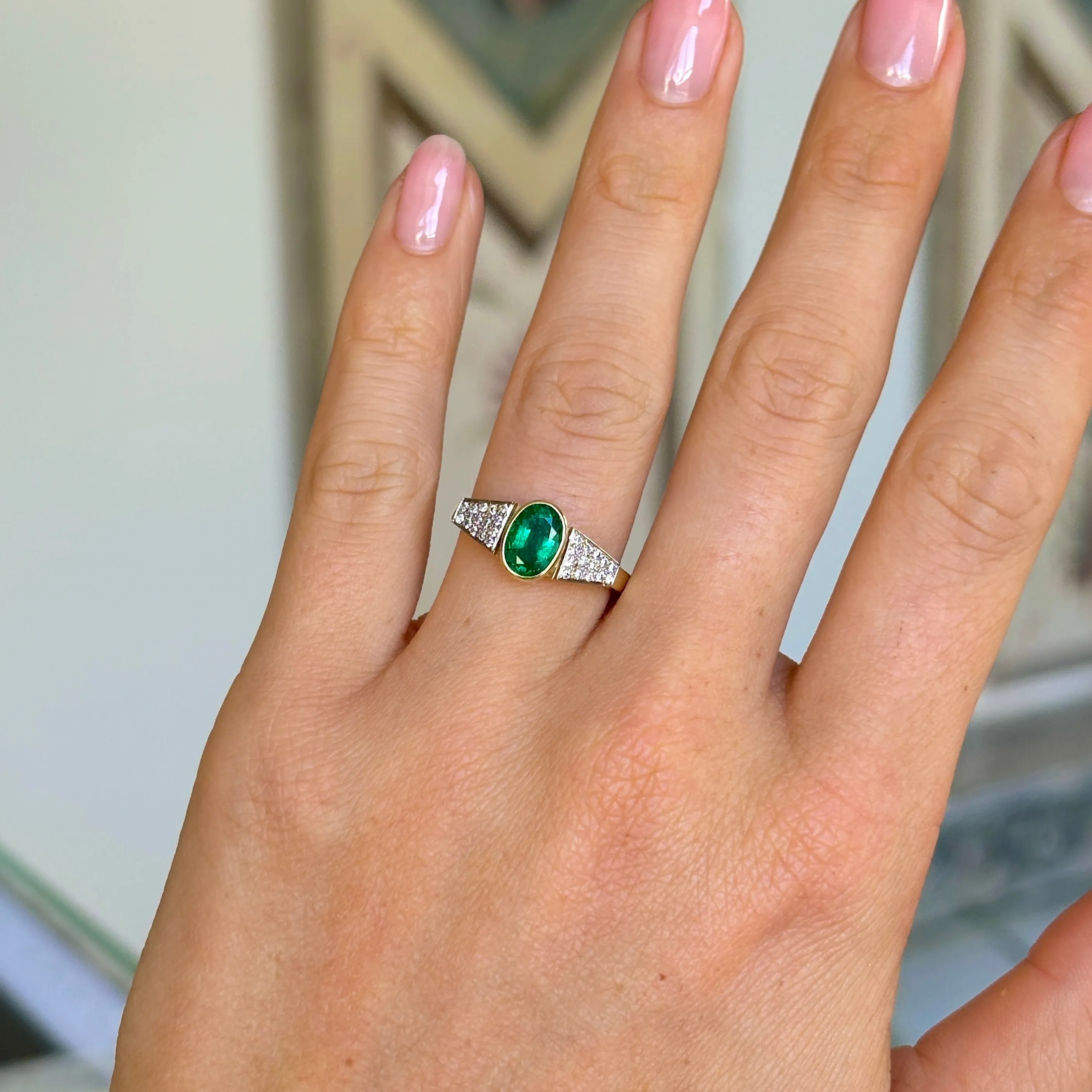 Vintage, 1970s inspired emerald & diamond ring